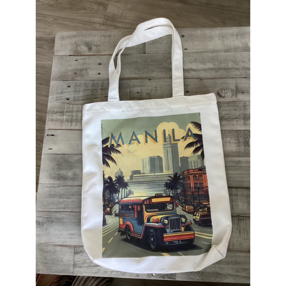 Manila Philippines Jeepney Graphic CanvasTote Bag WhiteZipper Toptravel Souvenir